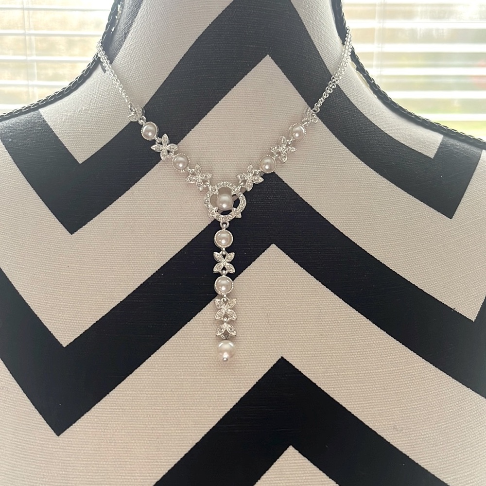Napier Faux Pearl and Diamond Necklace